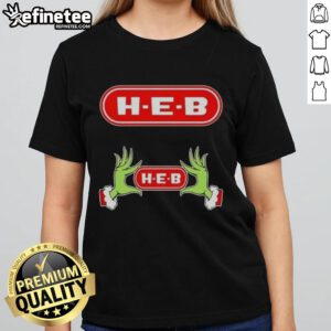Original Grinch Hands Love H-E-B Christmas Ladies Tee featuring festive design and vibrant colors for the holiday season.
