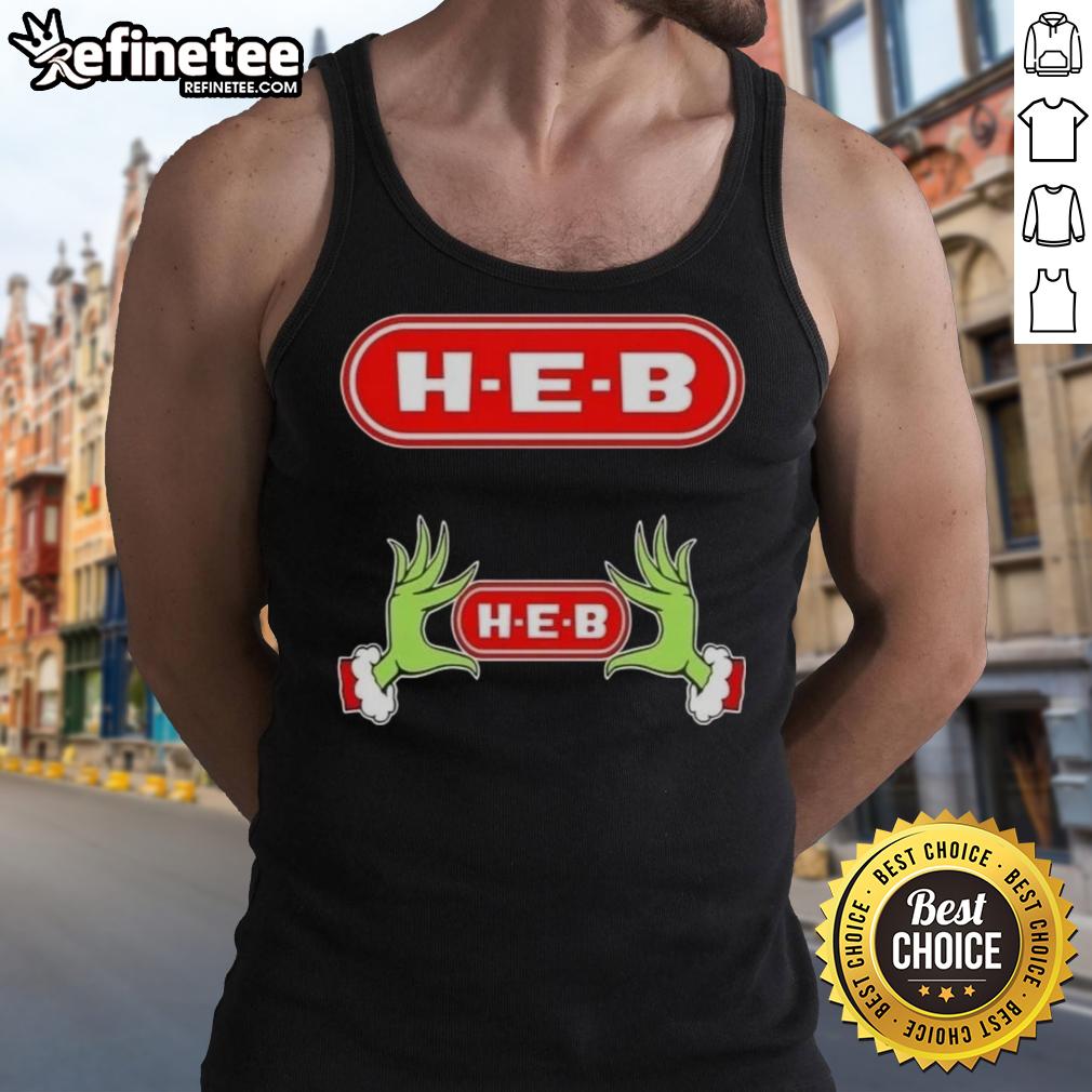 Original Grinch Hands Love H-E-B Christmas Tank Top design featuring festive colors and holiday spirit for festive wear.