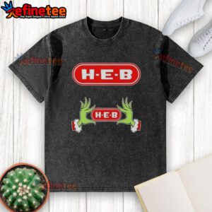 Original Grinch Hands Love H-E-B Christmas Washed T-Shirt featuring festive green design for holiday cheer.