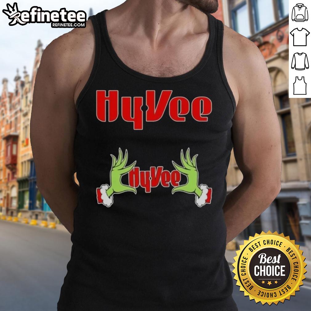 Original Grinch Hands Love Hy-Vee Christmas Tank Top featuring festive design perfect for holiday celebrations.