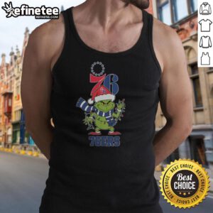 Original Philadelphia 76ers Christmas Grinch Santa Hat Holiday 2025 Tank Top featuring festive design and team logo.