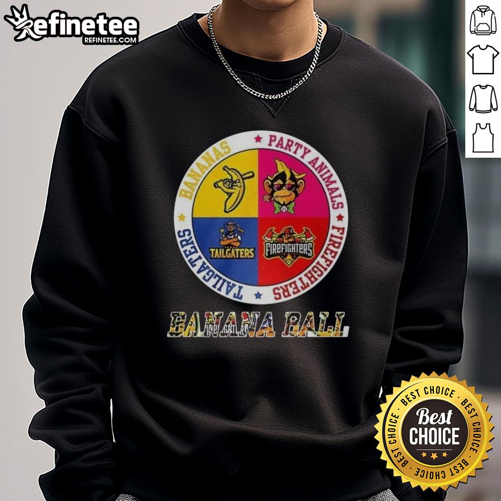 Alt Text: Original Savannah Bananas Party Animal Firefighters Tailgater Logo Sweatshirt featuring vibrant team colors and playful design.