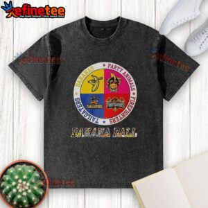 Alt Text: Original Savannah Bananas Party Animal Firefighters Tailgater logo on a washed t-shirt for fans and sports enthusiasts.