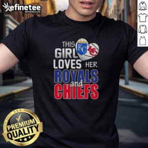 Alt Text: Original This Girl Loves Her Missouri Sports Royals and Chiefs T-Shirt featuring vibrant team logos and stylish design.
