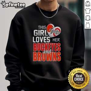 Ohio sports fan wearing a cozy sweatshirt featuring Buckeyes and Browns logos, showcasing team spirit and pride.