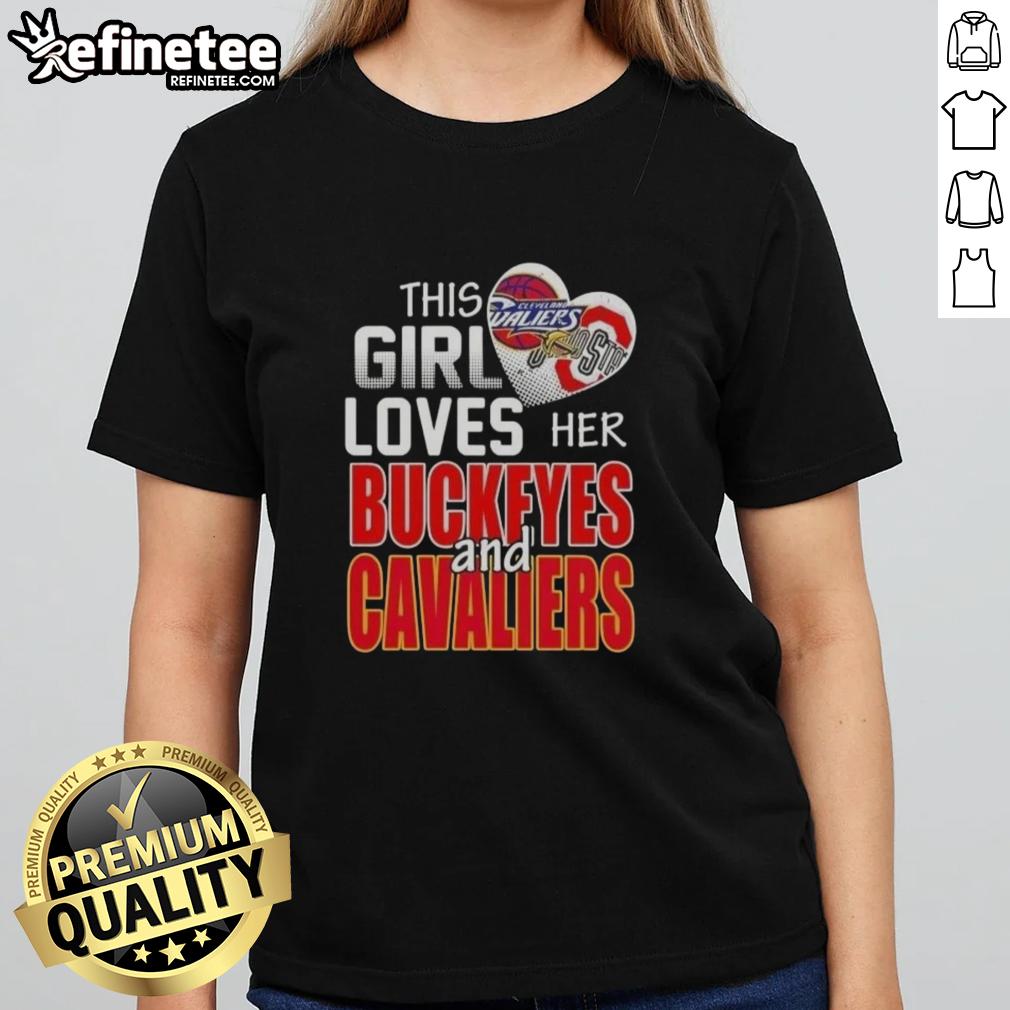 Original This Girl Loves Her Ohio Sports tee featuring Buckeyes and Cavaliers logo for ladies.