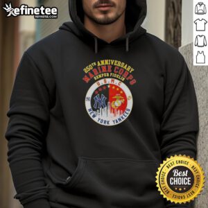 Premium 250th Anniversary Marine Corps Semper Fidelis U.S.M.C. hoodie featuring New York Yankees baseball skyline design.