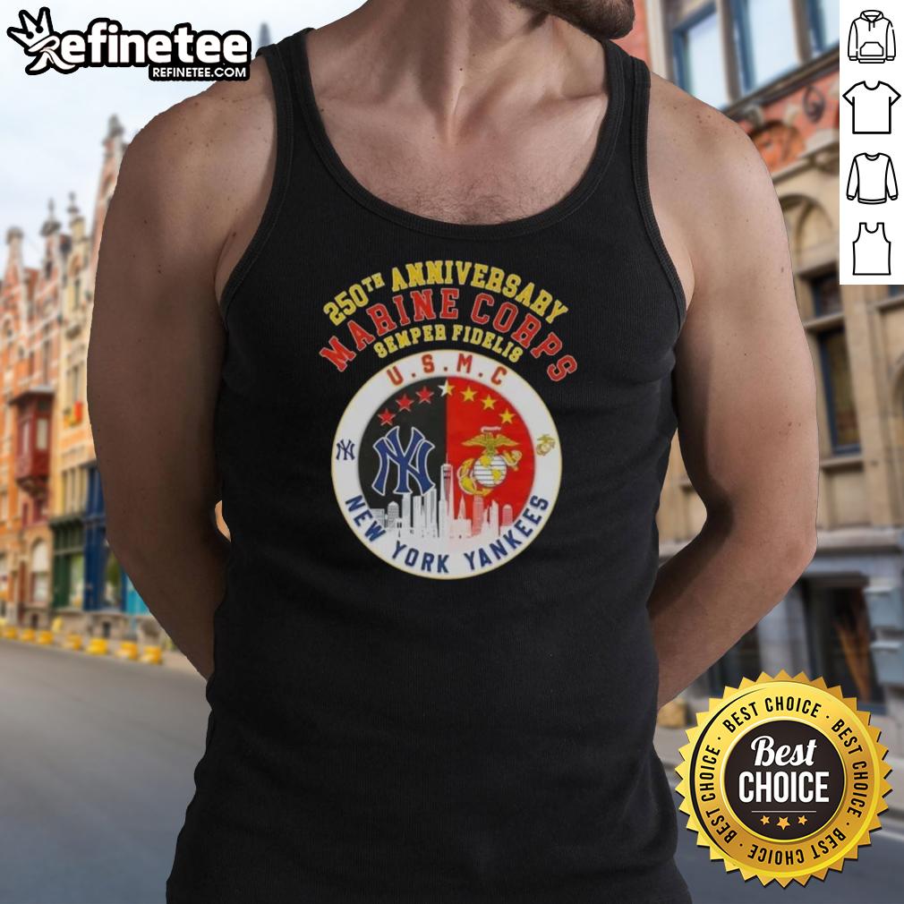 Premium 250th Anniversary Marine Corps Semper Fidelis U.S.M.C. New York Yankees baseball skyline tank top for women.