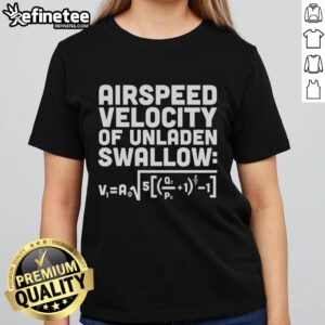 Premium Airspeed Velocity of an Unladen Swallow ladies tee featuring a stylish design for bird lovers and humor enthusiasts.