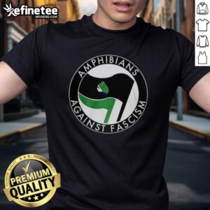 Premium Amphibians Against Fascism Frog Flag T-Shirt featuring a vibrant frog design promoting anti-fascism activism.