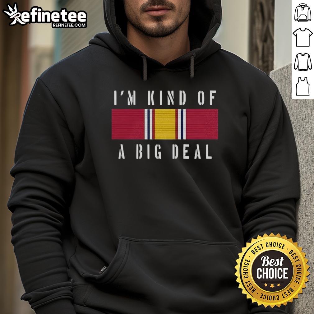 Premium Anchorman hoodie featuring 'I'm Kind of a Big Deal' text and National Defense Service Medal meme design.