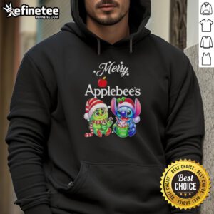 Premium Baby Grinch and Stitch X Applebee's Merry Christmas Hoodie featuring festive designs for holiday celebrations.