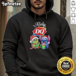 Premium Baby Grinch and Stitch X Dairy Queen Merry Christmas hoodie featuring festive designs for holiday cheer.
