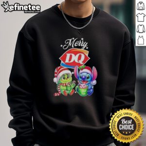 Premium Baby Grinch and Stitch x Dairy Queen Merry Christmas Sweatshirt, festive design for holiday celebrations.
