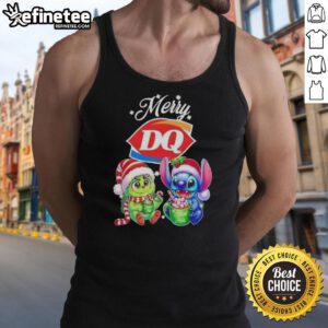 Alt Text: Premium Baby Grinch and Stitch X Dairy Queen Merry Christmas tank top featuring festive designs for holiday fun.