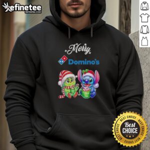 Premium Baby Grinch and Stitch X Dominos Merry Christmas Hoodie featuring festive designs for holiday cheer.