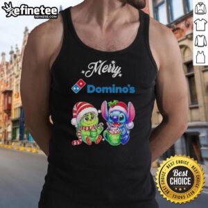 Premium Baby Grinch and Stitch X Dominos Merry Christmas tank top featuring festive designs for holiday celebrations.