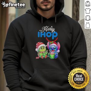 Premium Baby Grinch and Stitch x IHOP Merry Christmas hoodie featuring festive designs for holiday cheer.