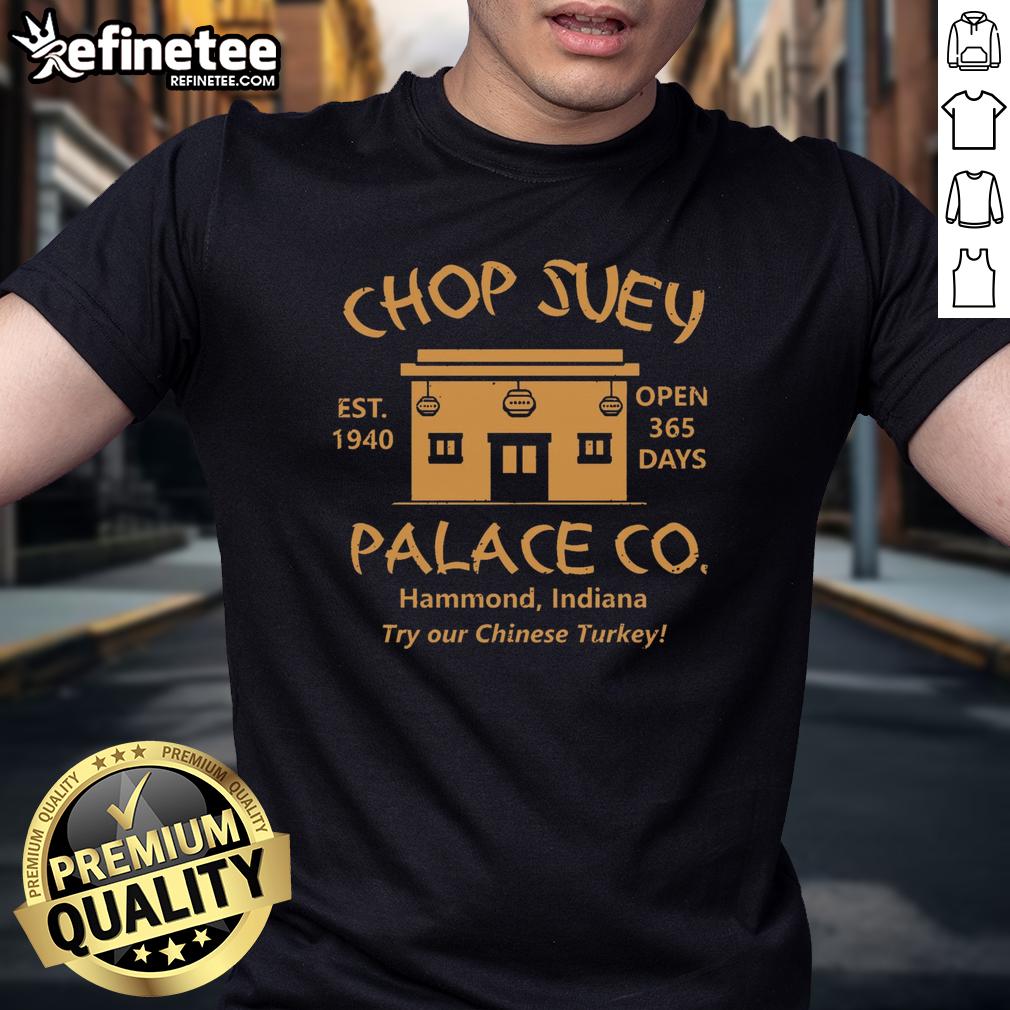 Premium Christmas Story Chop Suey Palace T-Shirt featuring festive design and vibrant colors for holiday celebrations.