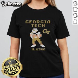 Alt Text: Premium Georgia Tech Football Haynes King Retro Baller Ladies Tee featuring vintage design and team colors.