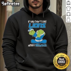 Premium Grinch hoodie featuring 'If You Don't Like Detroit Lions, Merry Kiss My Ass' design for football fans.