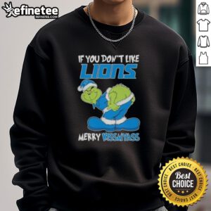 Premium Grinch sweatshirt with 'If You Don't Like Detroit Lions, Merry Kiss My Ass' design, perfect for football fans.