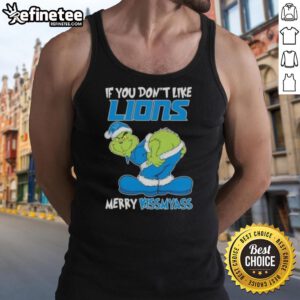 Alt Text: Premium Grinch tank top with If You Don't Like Detroit Lions, Merry Kiss My Ass design in festive colors.