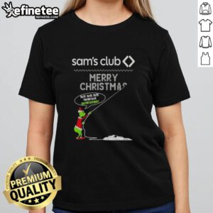 Premium Grinch X Sam's Club Merry Christmas ladies tee featuring 'Hate Hate Hate' slogan, perfect for holiday fun.