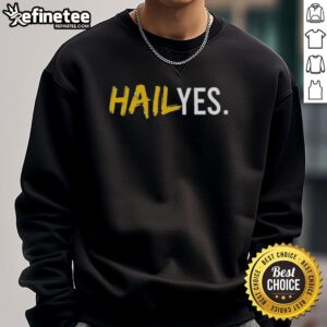 Alt Text: Premium Hail Yes Michigan Wolverines football sweatshirt featuring team colors and logo, perfect for game day.