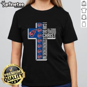 Premium Indiana Fever women's tee featuring 'I Can Do All Things Through Christ Who Strengthens Me' design.