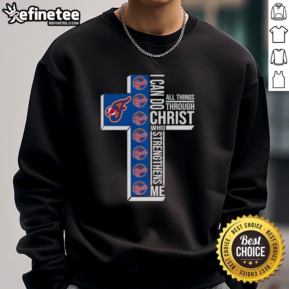 Premium Indiana Fever Cross sweatshirt featuring 'I Can Do All Things Through Christ Who Strengthens Me' design.