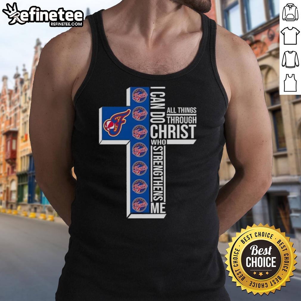 Premium Indiana Fever tank top featuring 'I Can Do All Things Through Christ Who Strengthens Me' design.