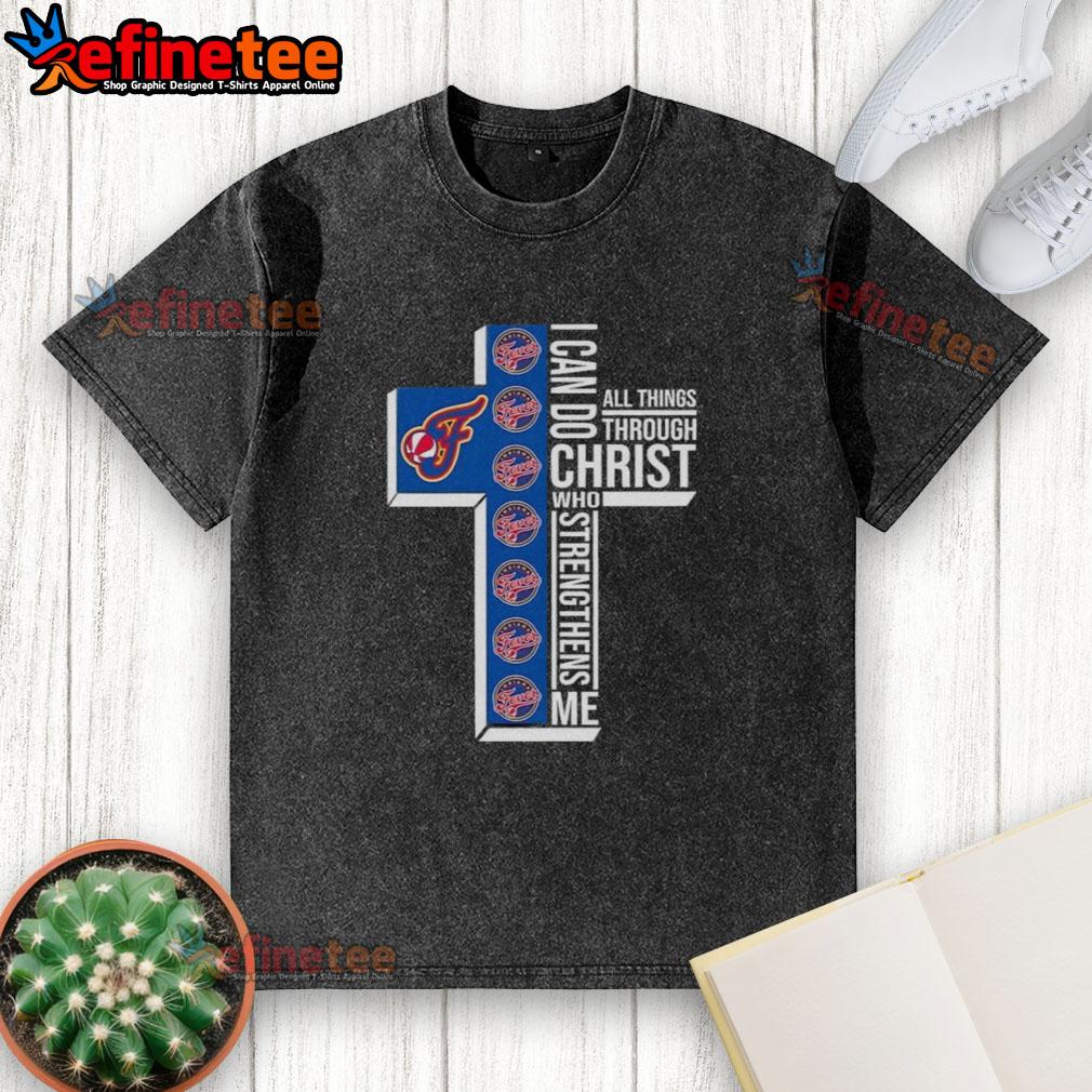 Alt Text: Premium Indiana Fever I Can Do All Things Through Christ T-shirt showcasing faith and team spirit in vibrant colors.