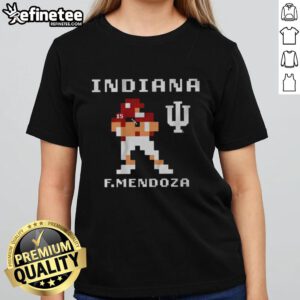 Alt Text: Premium Indiana Hoosiers Football Fernando Mendoza Retro Baller Ladies Tee featuring a stylish design for fans.