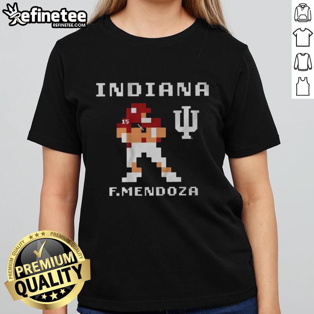 Alt Text: Premium Indiana Hoosiers Football Fernando Mendoza Retro Baller Ladies Tee featuring a stylish design for fans.