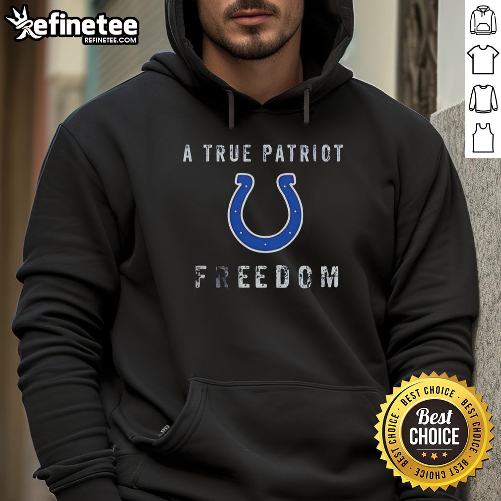 Premium Indianapolis Colts Football hoodie featuring 'A True Patriot' design, perfect for fans and game day attire.