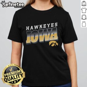 Alt Text: Stylish Premium Iowa Hawkeyes Polished Ladies Tee featuring team colors and logo, perfect for game day.