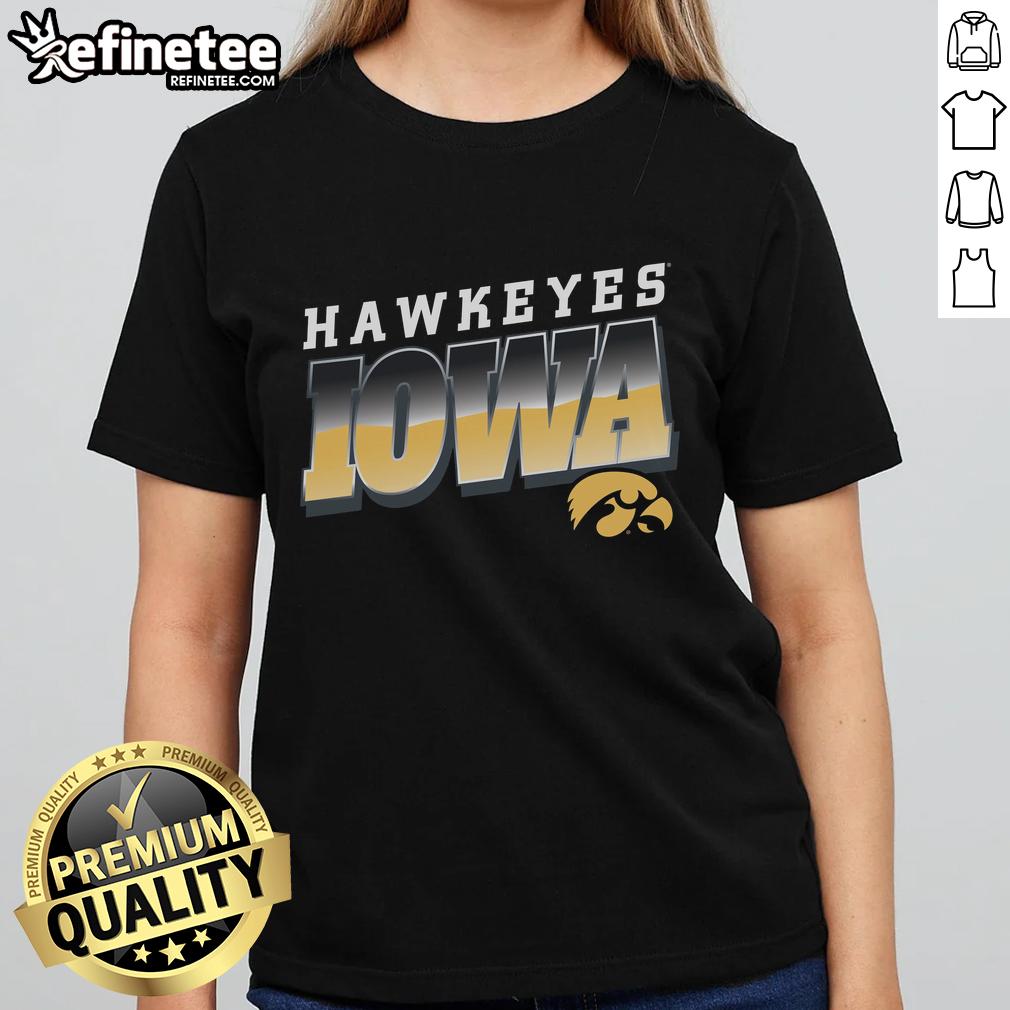 Alt Text: Stylish Premium Iowa Hawkeyes Polished Ladies Tee featuring team colors and logo, perfect for game day.