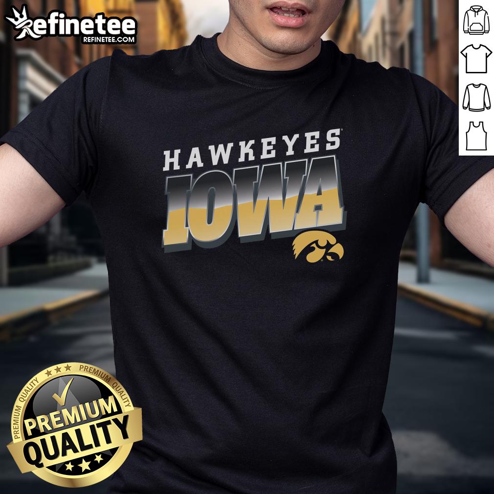 Alt Text: Premium Iowa Hawkeyes polished t-shirt featuring the team's logo and stylish design, perfect for fans and game day.