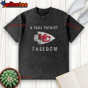 Alt Text: Premium Kansas City Chiefs Football A True Patriot Freedom Washed T-Shirt featuring team logo and vibrant colors.