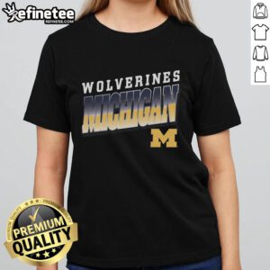 Premium Michigan Wolverines polished ladies tee in navy blue, featuring the iconic logo for stylish game day attire.