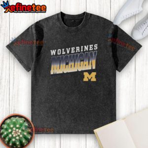 Alt Text: Premium Michigan Wolverines Polished Washed T-Shirt in navy blue, featuring logo and comfortable fit for fans.