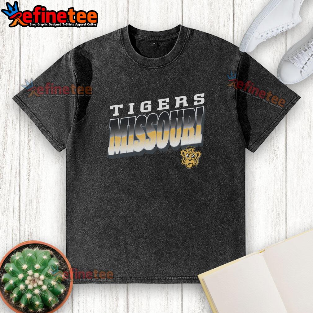 Alt Text: Premium Missouri Tigers vintage polished washed t-shirt in black, featuring the team logo and soft cotton fabric.