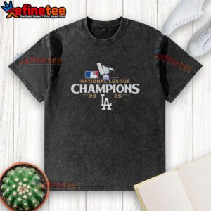 Alt Text: Premium National League Champions 2025 Los Angeles Dodgers logo on a washed t-shirt, perfect for fans and collectors.