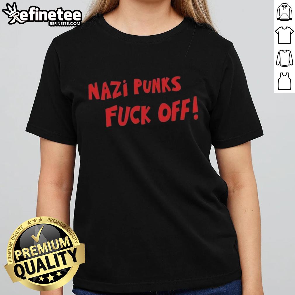 Premium Nazi Punks Fck Off Ladies Tee featuring bold graphic design on a stylish women's shirt, perfect for punk fashion.