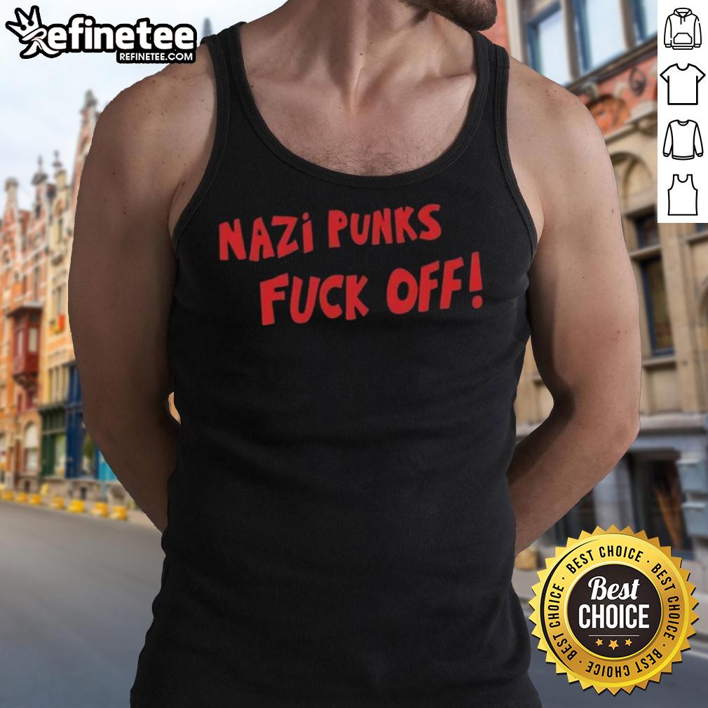Premium Nazi Punks Fck Off tank top design featuring bold text on a stylish sleeveless shirt.