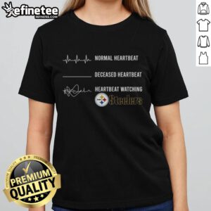 Premium normal heartbeat and deceased heartbeat design on a Pittsburgh Steelers ladies tee shirt.