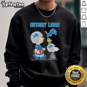 Premium Peanuts Snoopy and Charlie Brown X Detroit Lions football sweatshirt featuring vibrant graphics and cozy design.