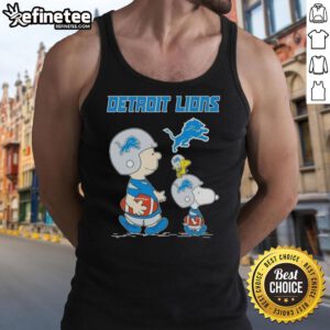 Premium Peanuts Snoopy and Charlie Brown tank top featuring Detroit Lions football design for fans and collectors.