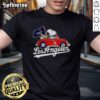 Premium Snoopy and Woodstock on Volkswagen Beetle T-Shirt for Los Angeles Dodgers baseball fans, perfect for casual wear.